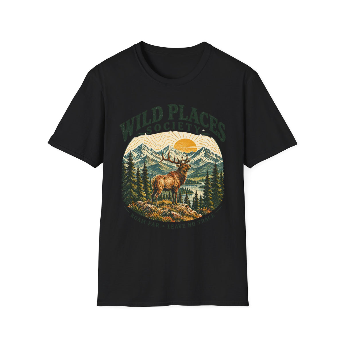 Wild Places Society Elk T-Shirt — Roam Far, Leave No Trace Adventure Tee