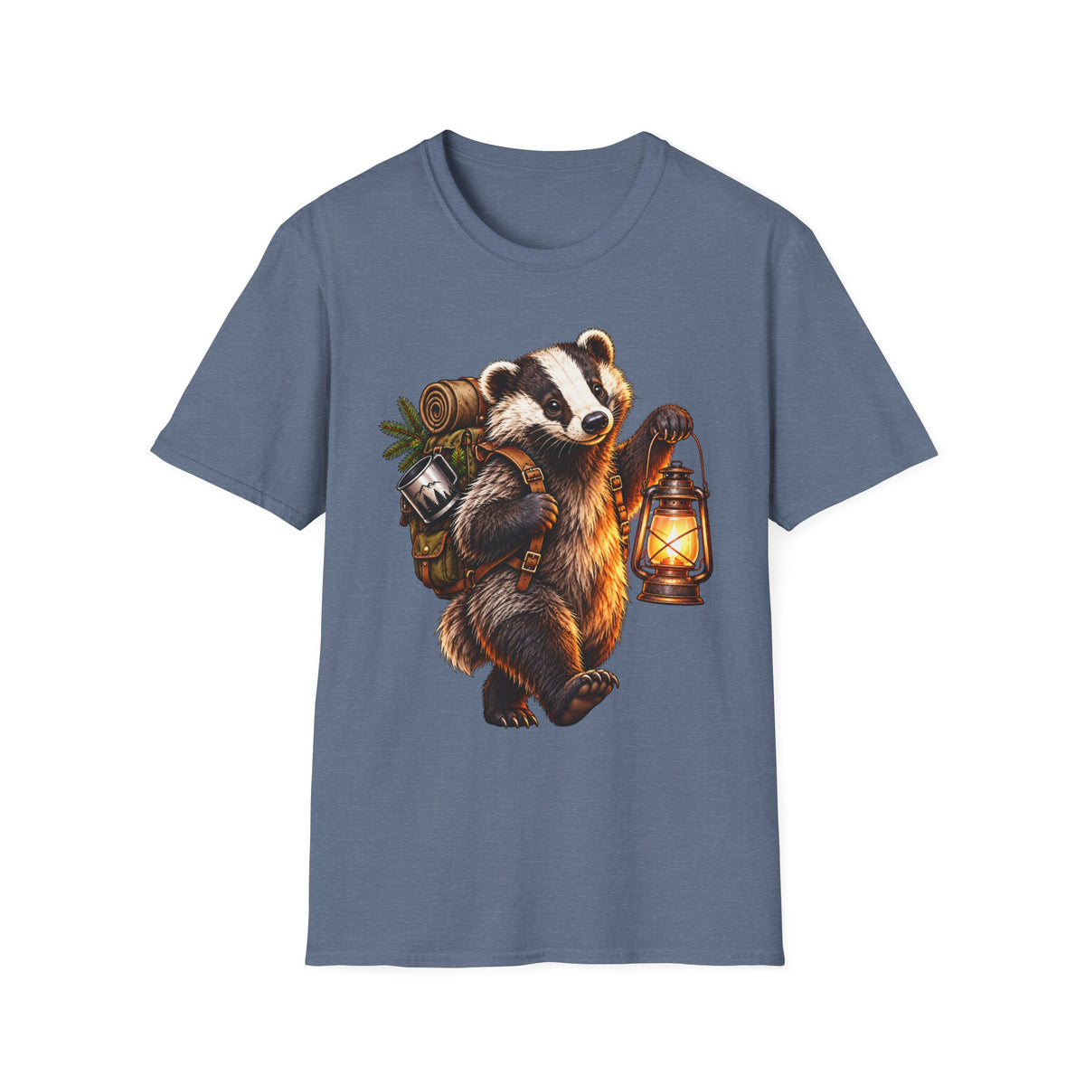 Badger Lantern T-Shirt — Cute Hiking Animal Tee for Nature Lovers
