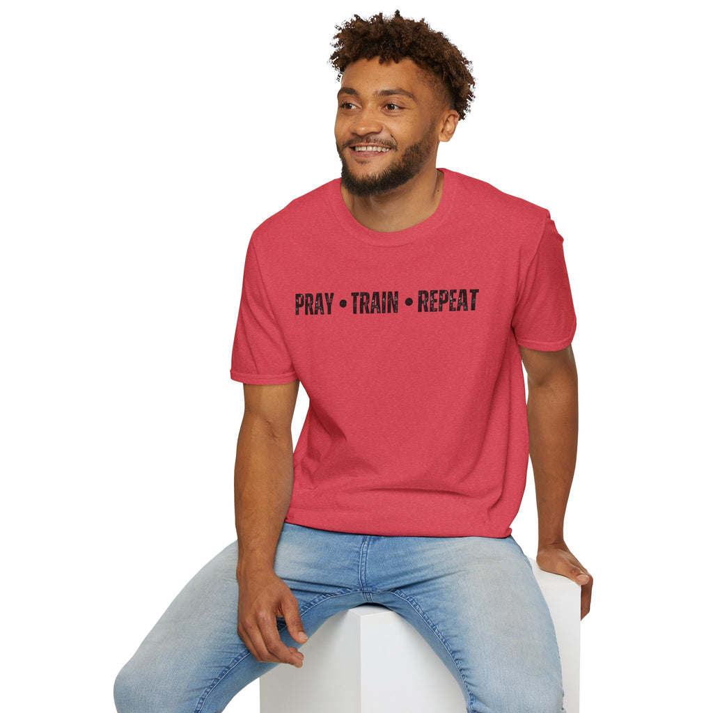 Pray • Train • Repeat T-Shirt — Faith & Fitness Motivational Tee