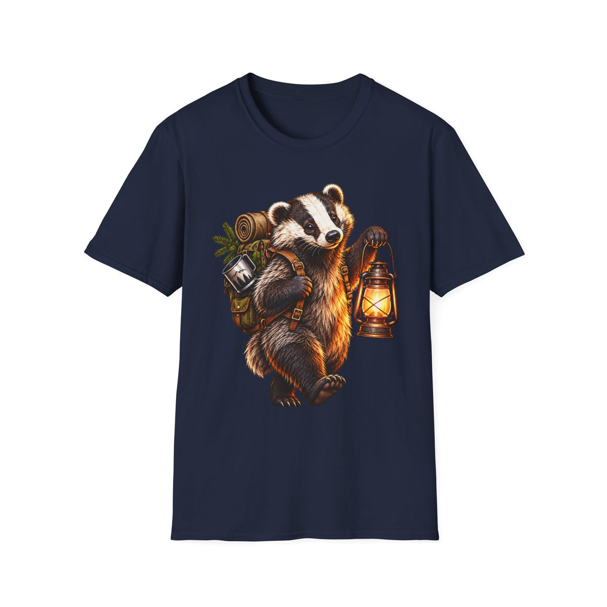 Badger Lantern T-Shirt — Cute Hiking Animal Tee for Nature Lovers