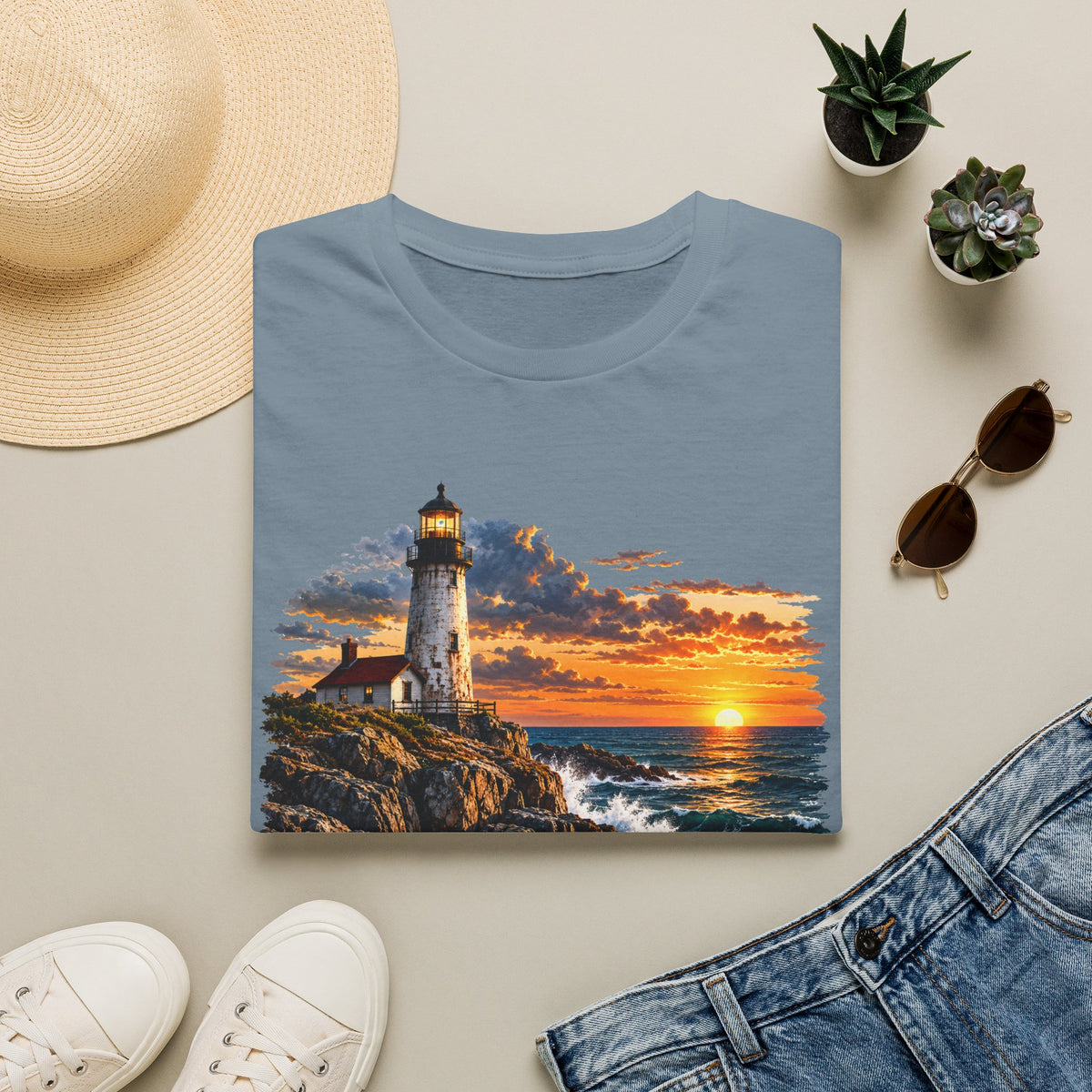 Lighthouse Sunset Coastal T-Shirt