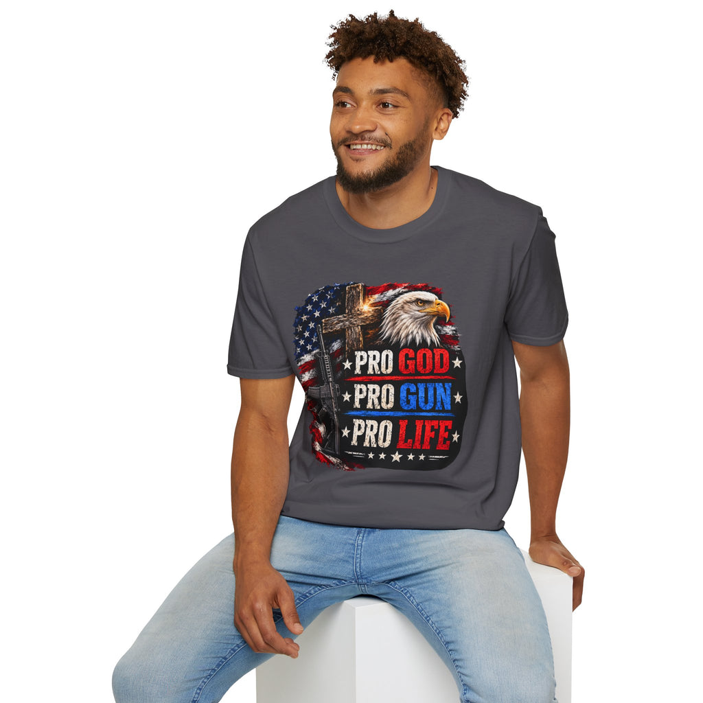 Pro God Pro Gun Pro Life Patriotic T-Shirt — American Eagle Flag Design
