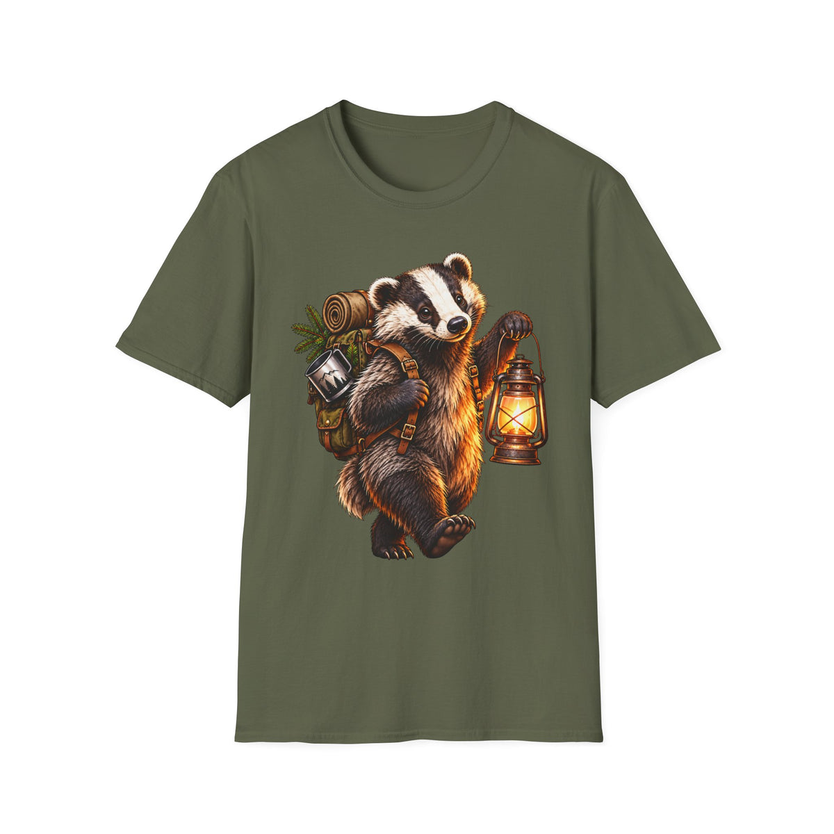 Badger Lantern T-Shirt — Cute Hiking Animal Tee for Nature Lovers