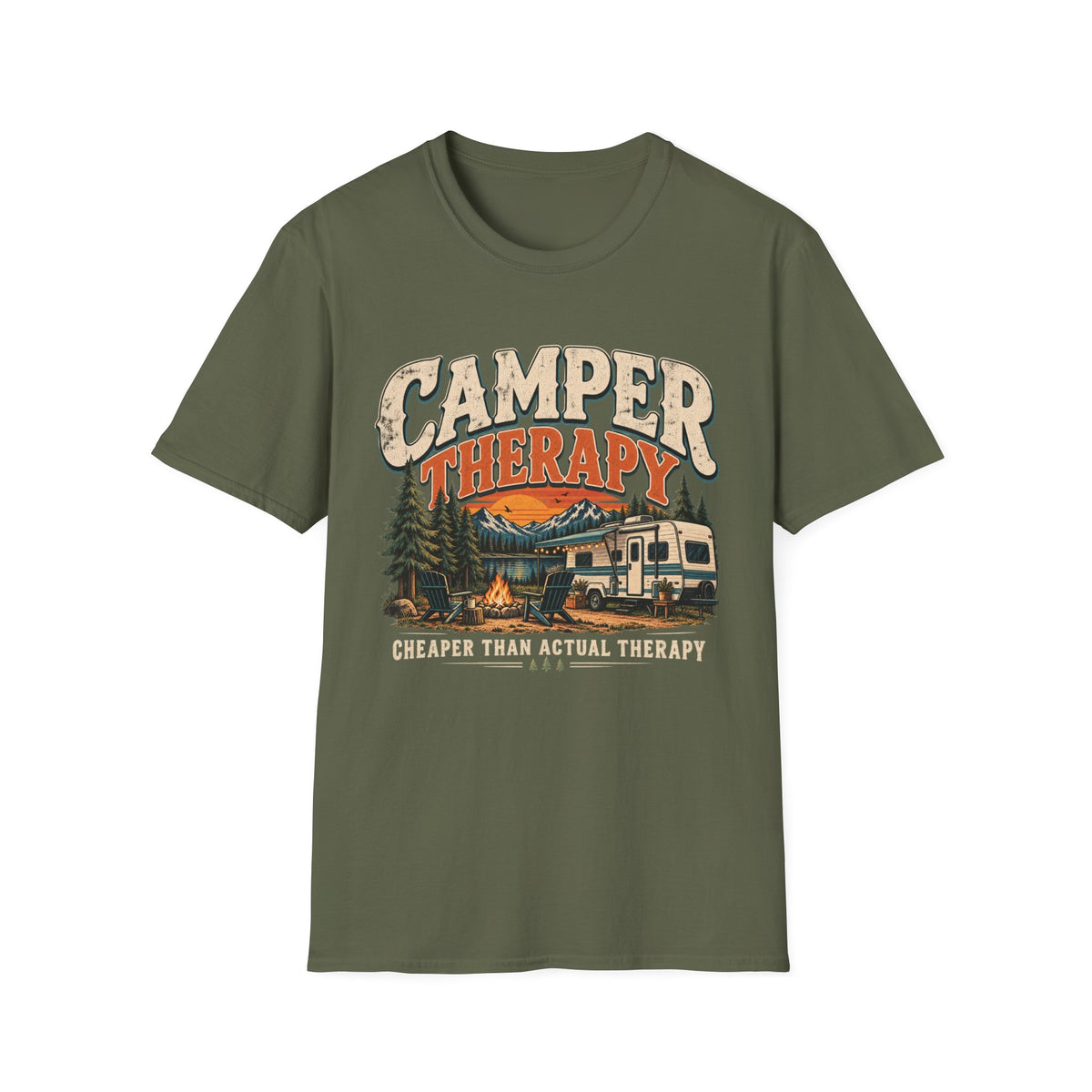 Camper Therapy T-Shirt — "Cheaper Than Actual Therapy" RV Camping Tee