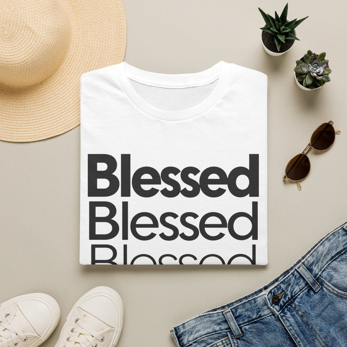 Blessed Repeat T-Shirt — Minimalist Spiritual Graphic Tee