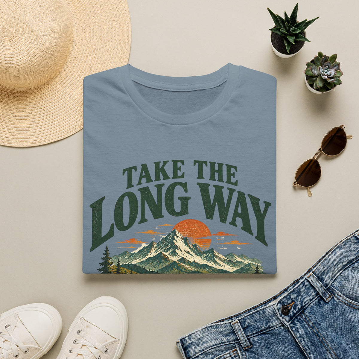 Camping Outdoor Adventure T-Shirt — "Take The Long Way" Hiking Tee