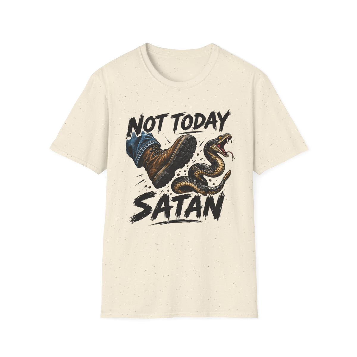 Not Today Satan T-Shirt — Funny Christian Boots & Snake Graphic Tee