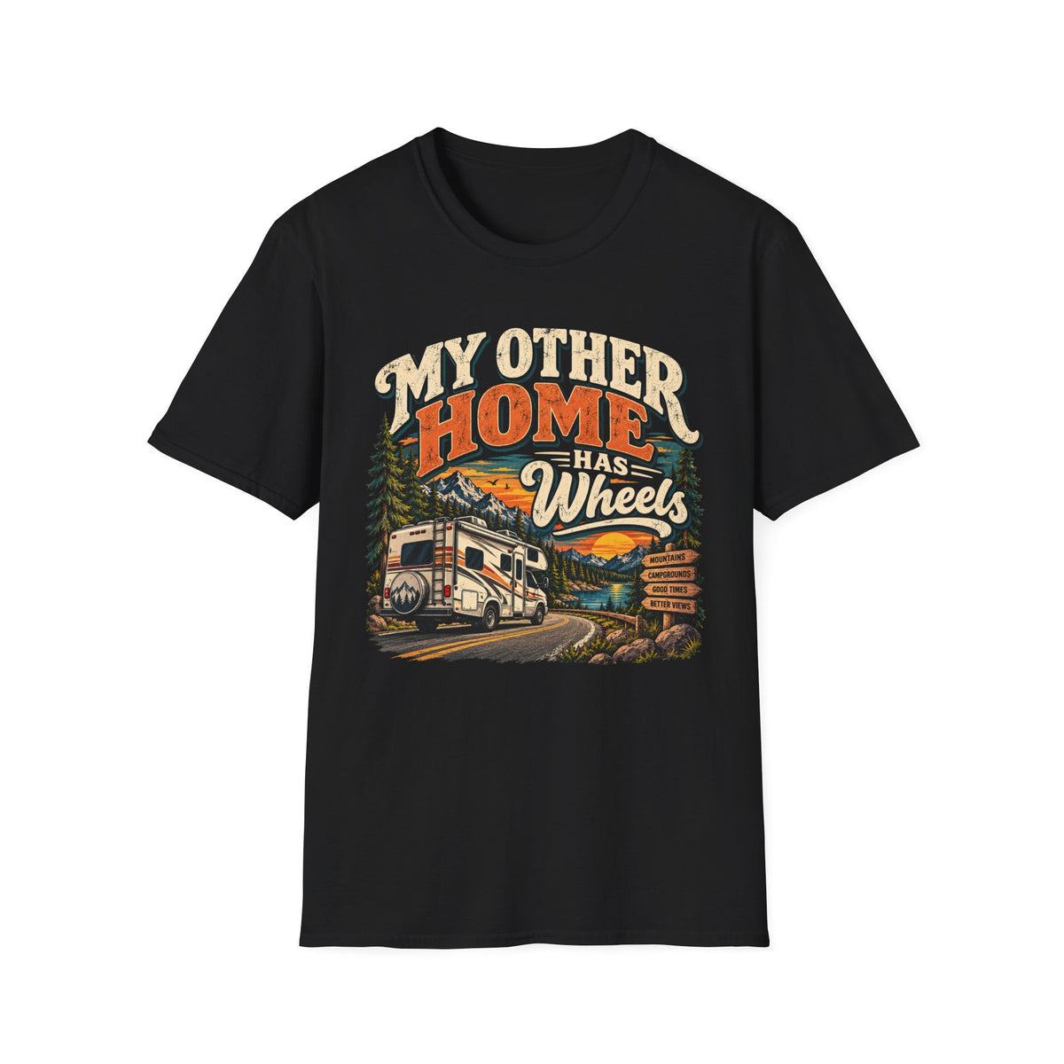 RV T-Shirt — “My Other Home Has Wheels” Vintage Camper Tee