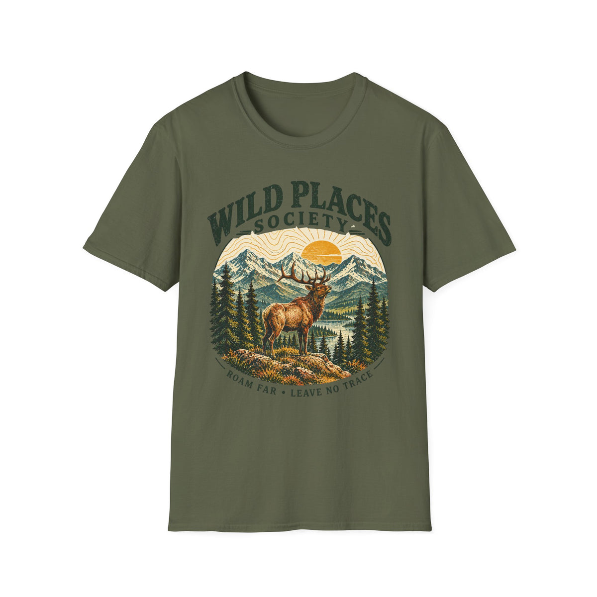 Wild Places Society Elk T-Shirt — Roam Far, Leave No Trace Adventure Tee