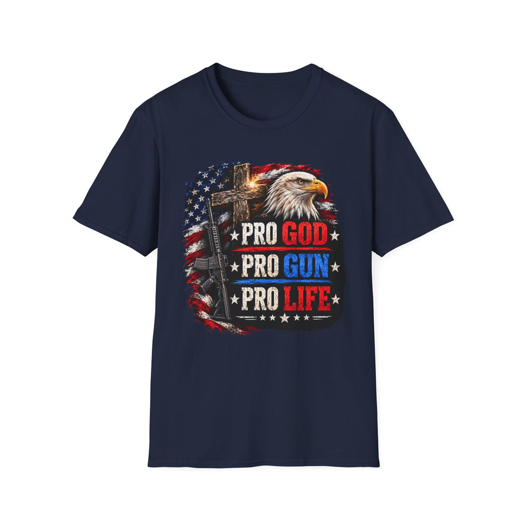 Pro God Pro Gun Pro Life Patriotic T-Shirt — American Eagle Flag Design