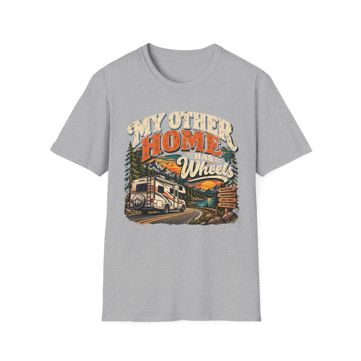 RV T-Shirt — “My Other Home Has Wheels” Vintage Camper Tee