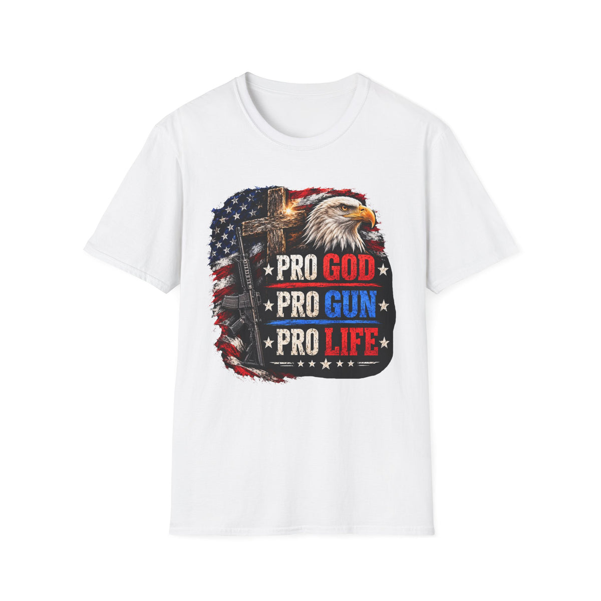Pro God Pro Gun Pro Life Patriotic T-Shirt — American Eagle Flag Design
