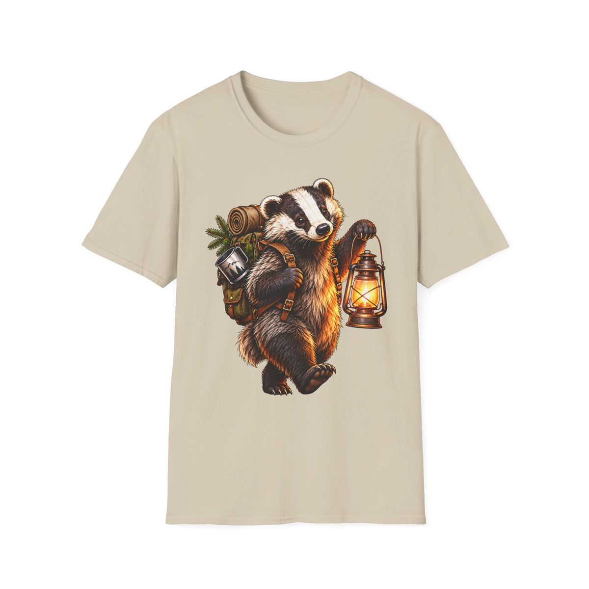 Badger Lantern T-Shirt — Cute Hiking Animal Tee for Nature Lovers