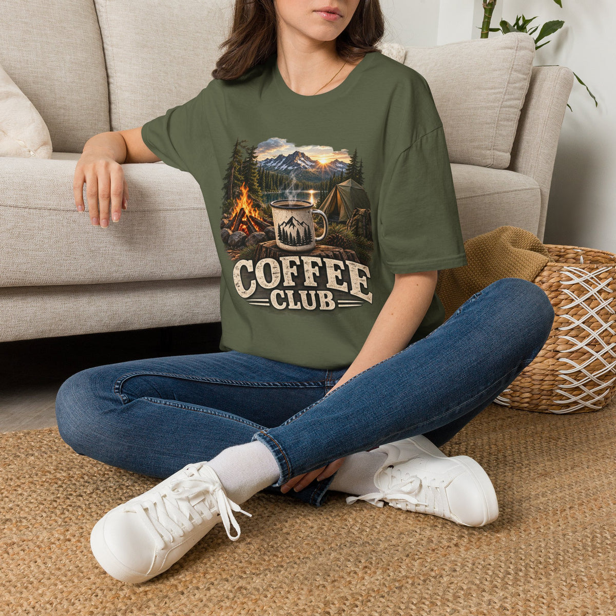 Coffee Club Camping T-Shirt — Vintage Outdoor Coffee & Campfire Tee