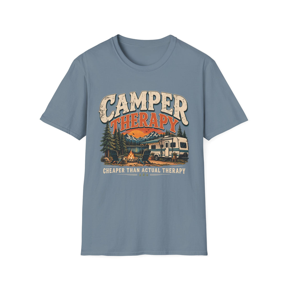 Camper Therapy T-Shirt — "Cheaper Than Actual Therapy" RV Camping Tee