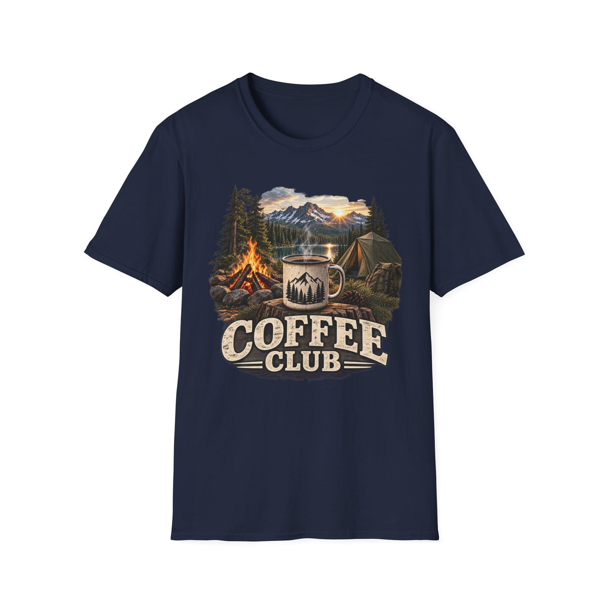 Coffee Club Camping T-Shirt — Vintage Outdoor Coffee & Campfire Tee