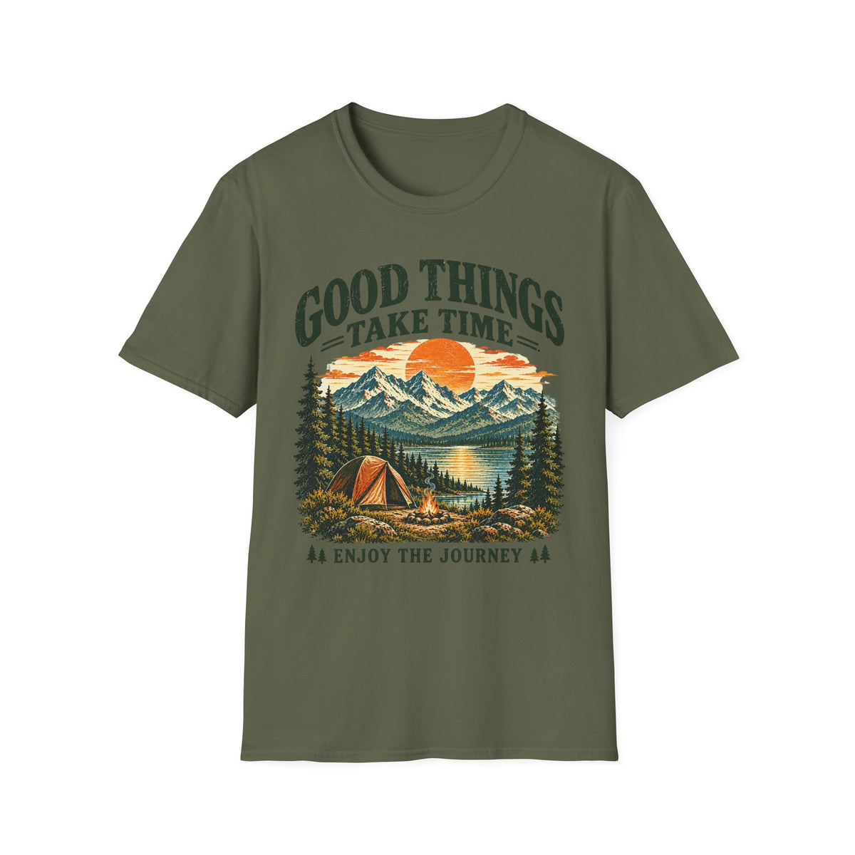 Camping Outdoor Adventure T-Shirt — "Good Things Take Time"