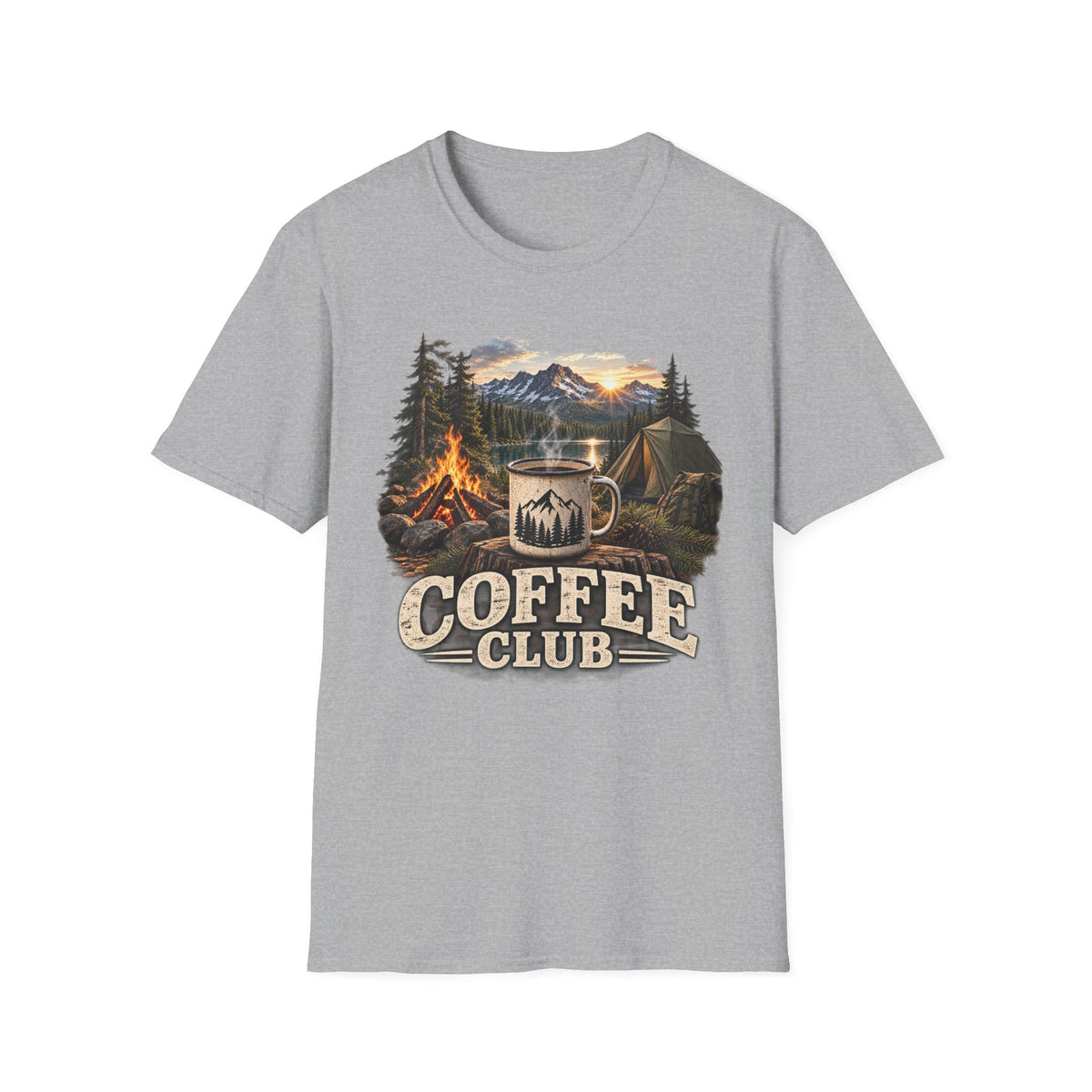 Coffee Club Camping T-Shirt — Vintage Outdoor Coffee & Campfire Tee