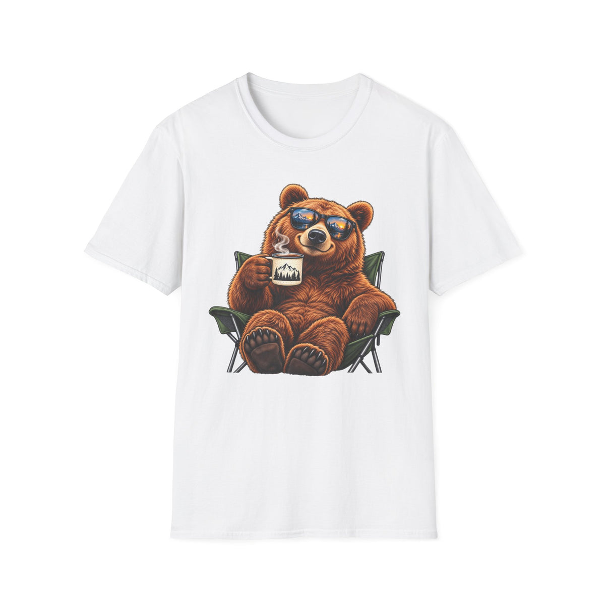 Camping Bear T-Shirt — Relaxing Bear with Mug Graphic