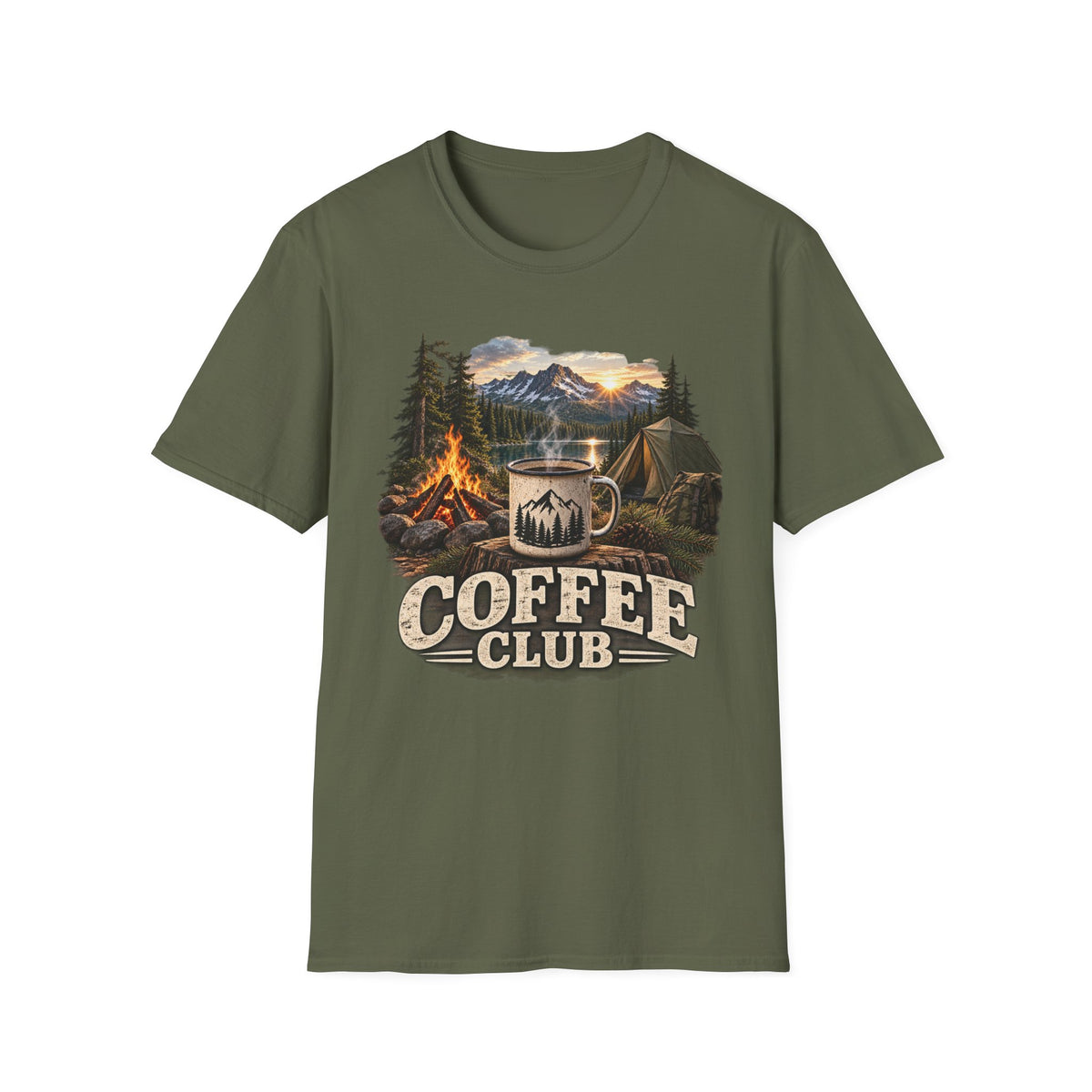 Coffee Club Camping T-Shirt — Vintage Outdoor Coffee & Campfire Tee