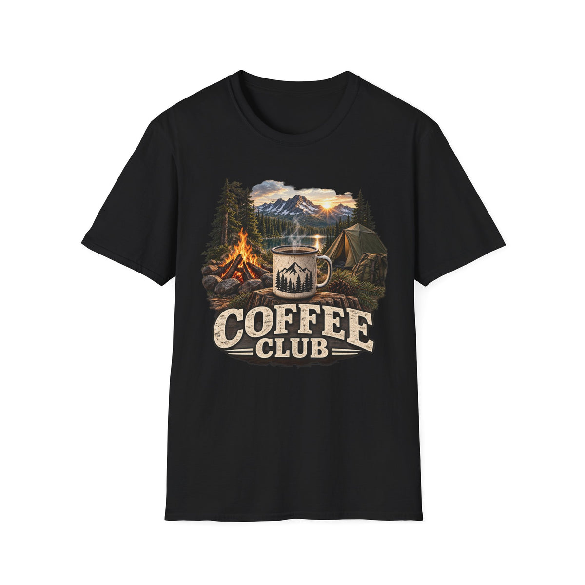 Coffee Club Camping T-Shirt — Vintage Outdoor Coffee & Campfire Tee