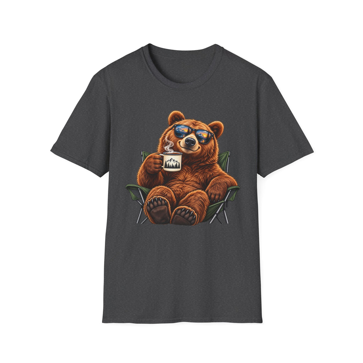 Camping Bear T-Shirt — Relaxing Bear with Mug Graphic
