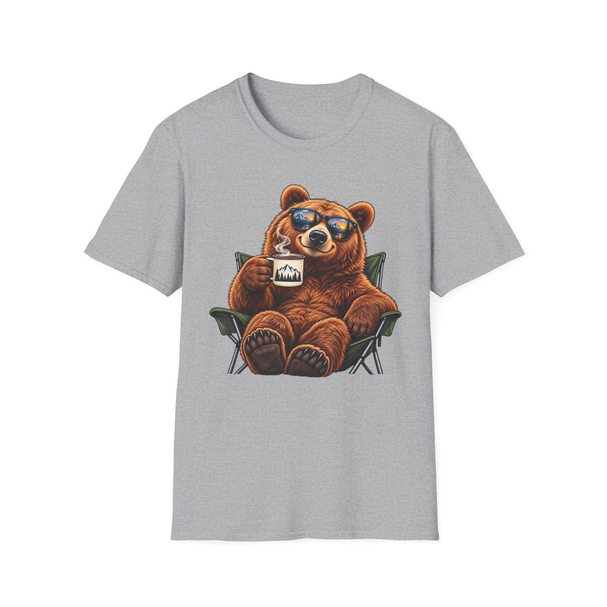 Camping Bear T-Shirt — Relaxing Bear with Mug Graphic