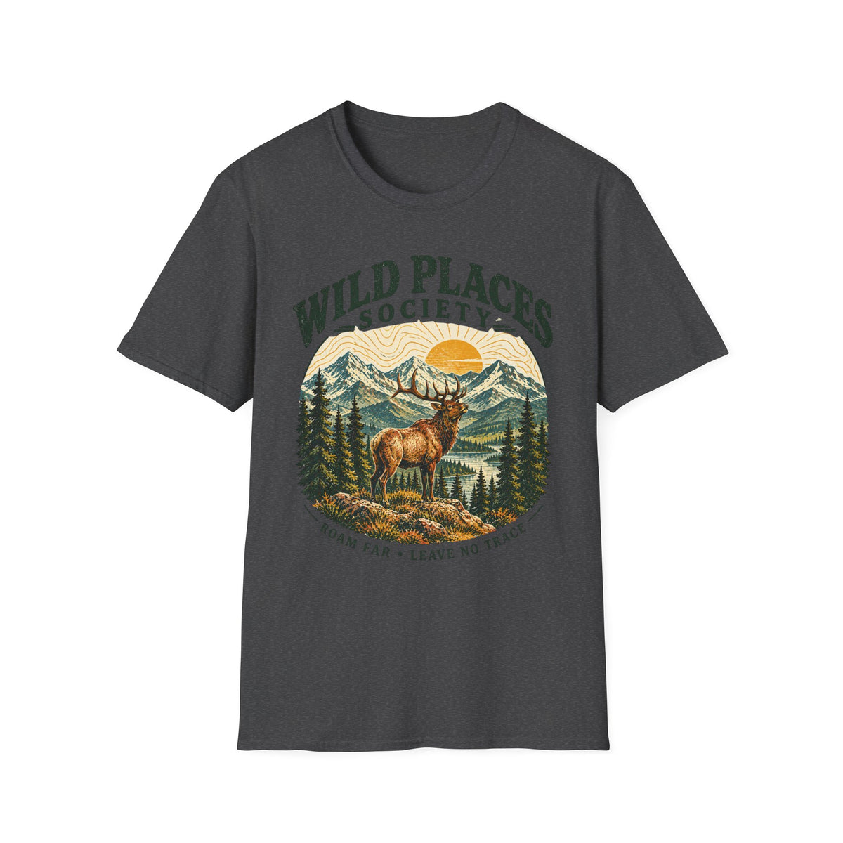 Wild Places Society Elk T-Shirt — Roam Far, Leave No Trace Adventure Tee
