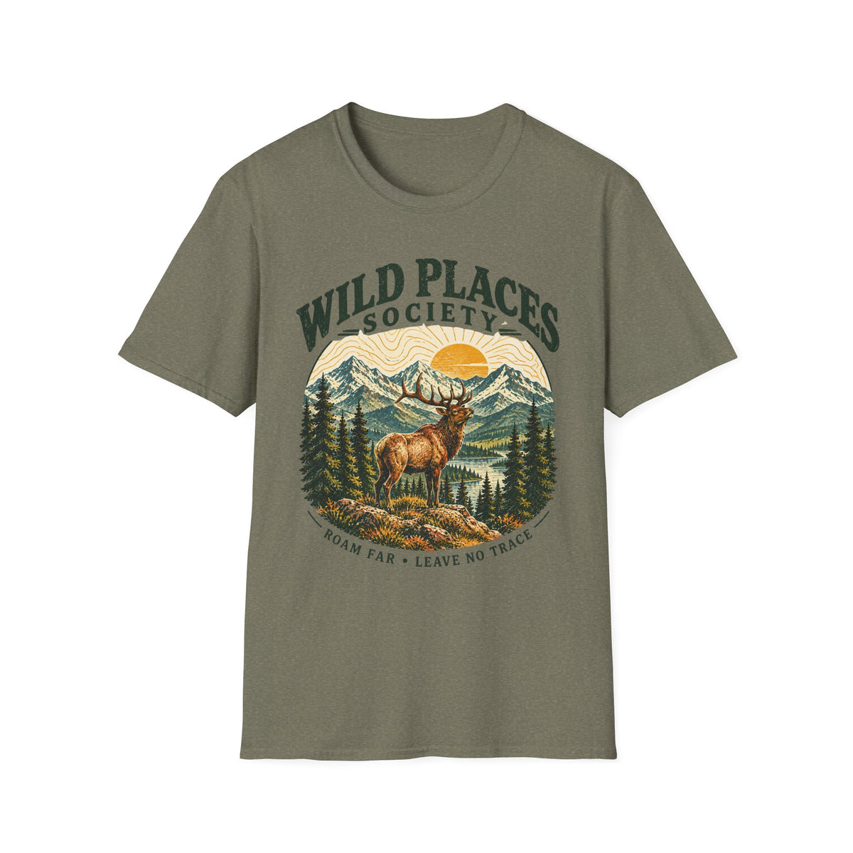 Wild Places Society Elk T-Shirt — Roam Far, Leave No Trace Adventure Tee