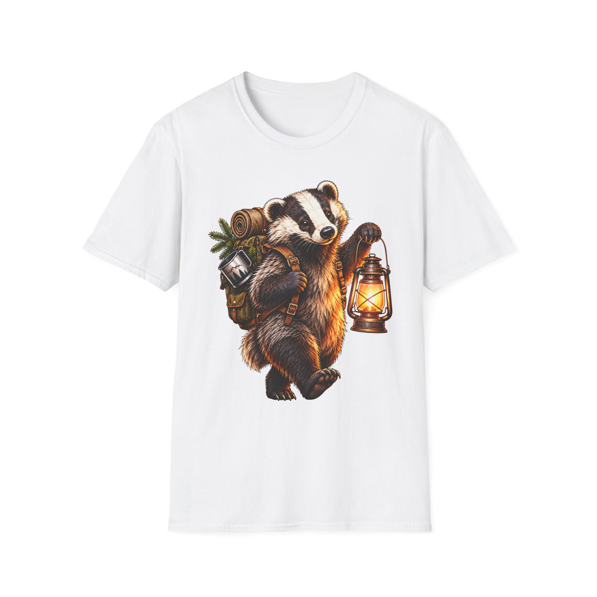 Badger Lantern T-Shirt — Cute Hiking Animal Tee for Nature Lovers