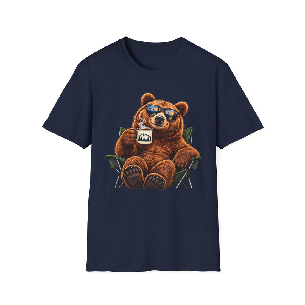 Camping Bear T-Shirt — Relaxing Bear with Mug Graphic