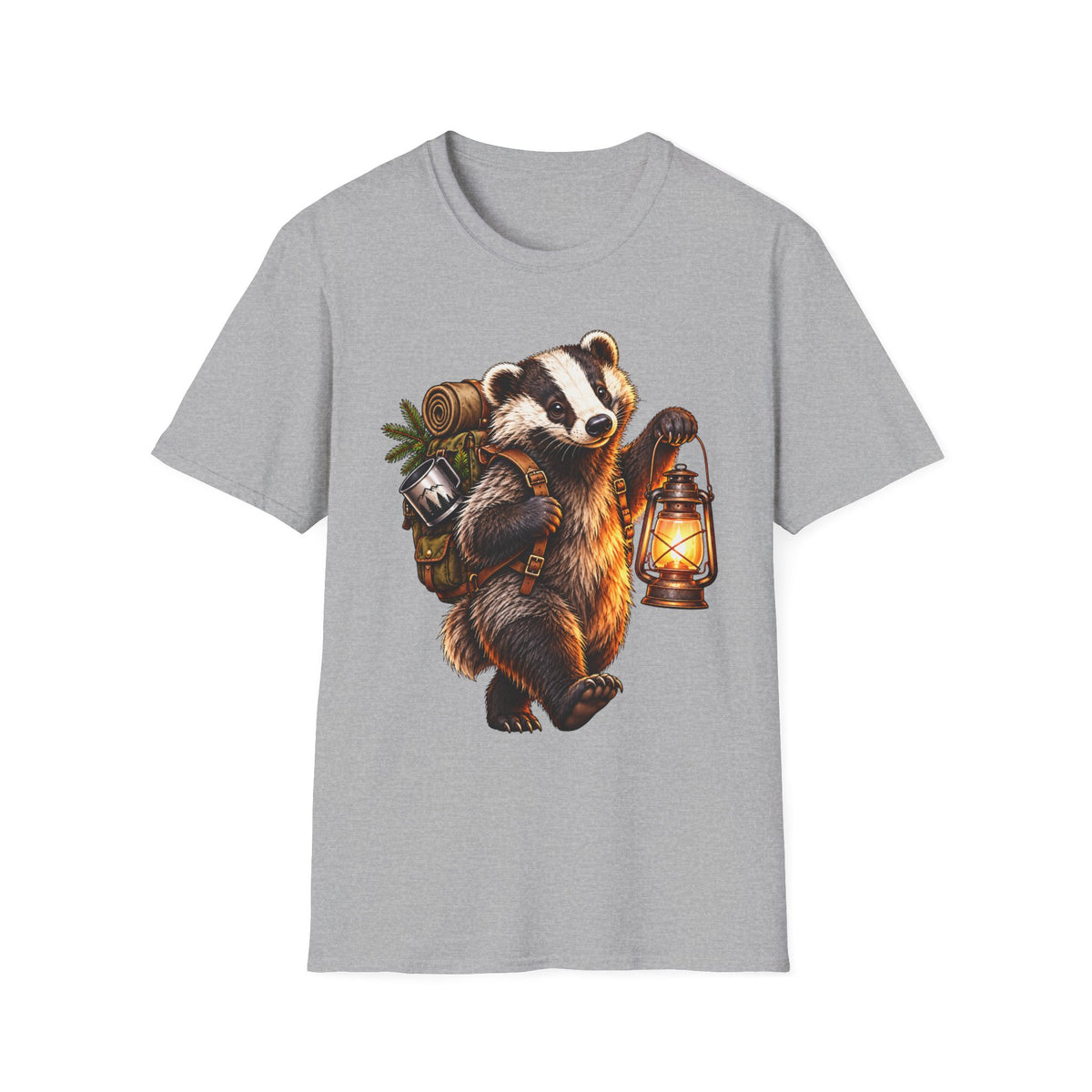 Badger Lantern T-Shirt — Cute Hiking Animal Tee for Nature Lovers