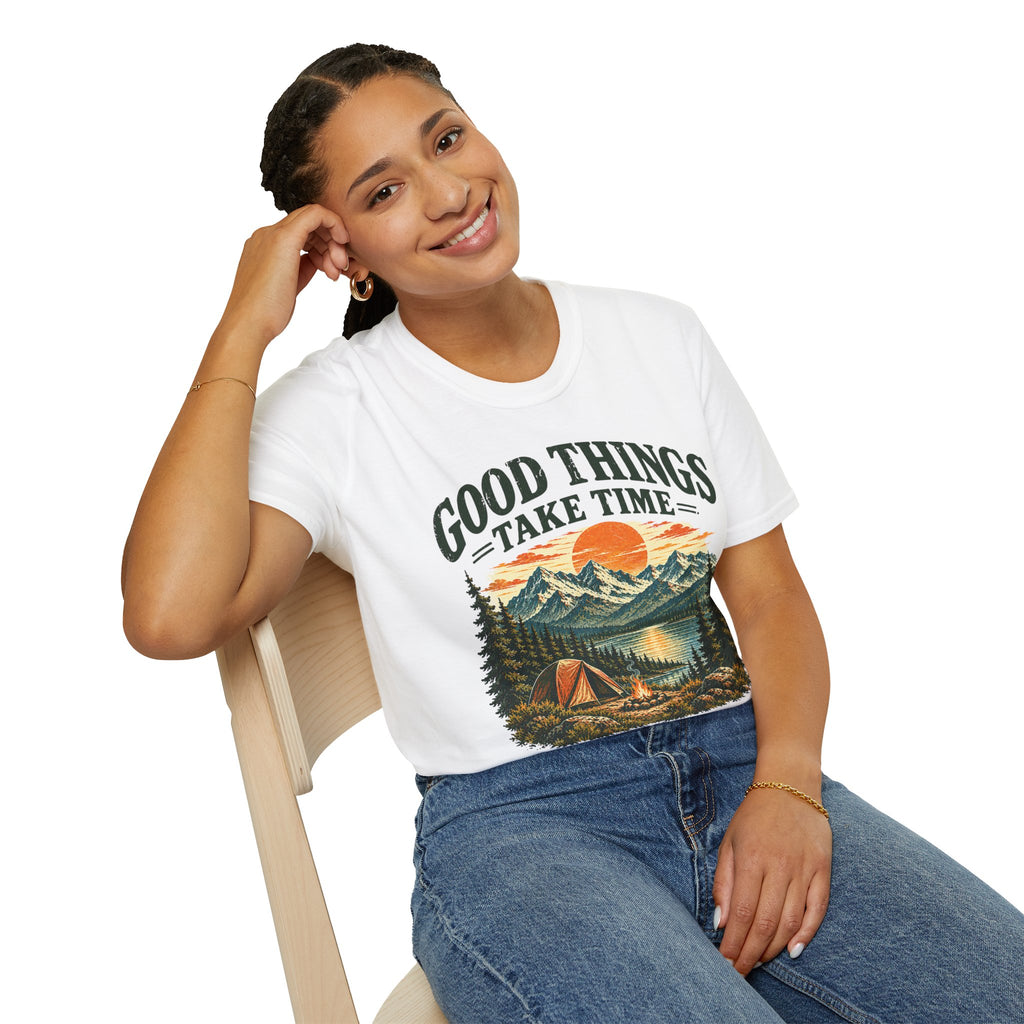 Camping Outdoor Adventure T-Shirt — "Good Things Take Time"