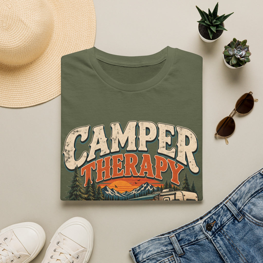 Camper Therapy T-Shirt — "Cheaper Than Actual Therapy" RV Camping Tee