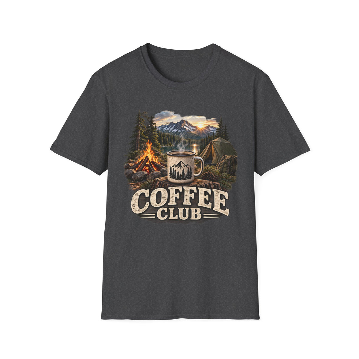 Coffee Club Camping T-Shirt — Vintage Outdoor Coffee & Campfire Tee