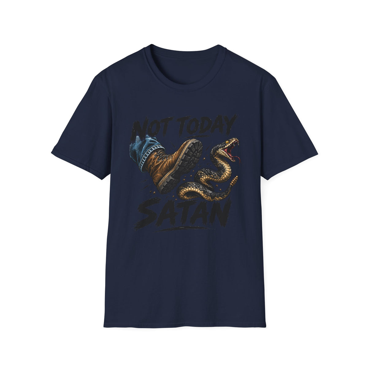 Not Today Satan T-Shirt — Funny Christian Boots & Snake Graphic Tee