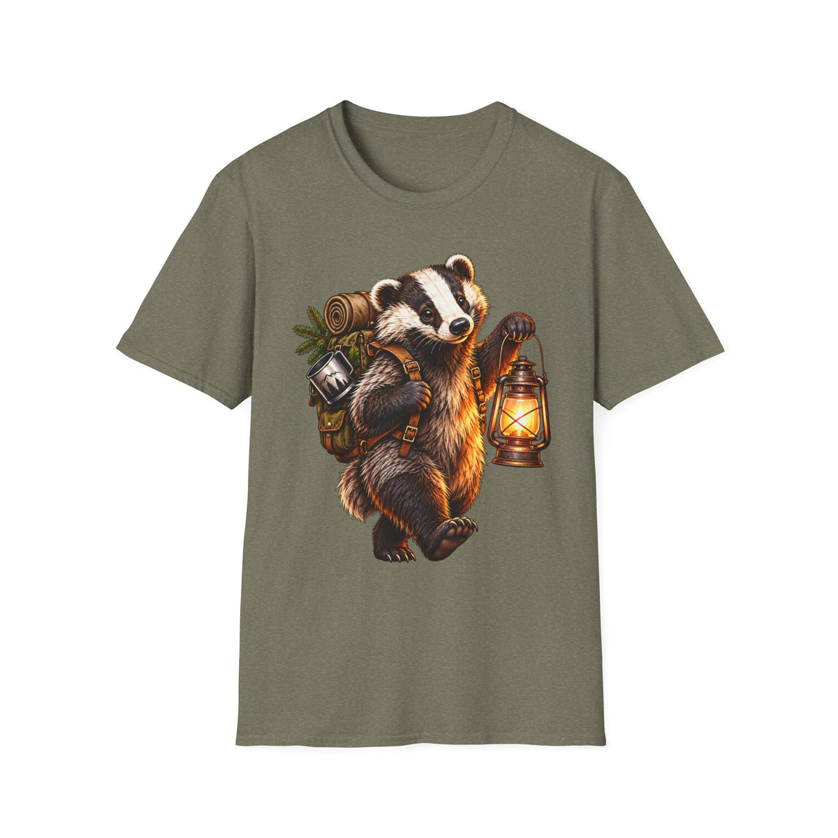 Badger Lantern T-Shirt — Cute Hiking Animal Tee for Nature Lovers