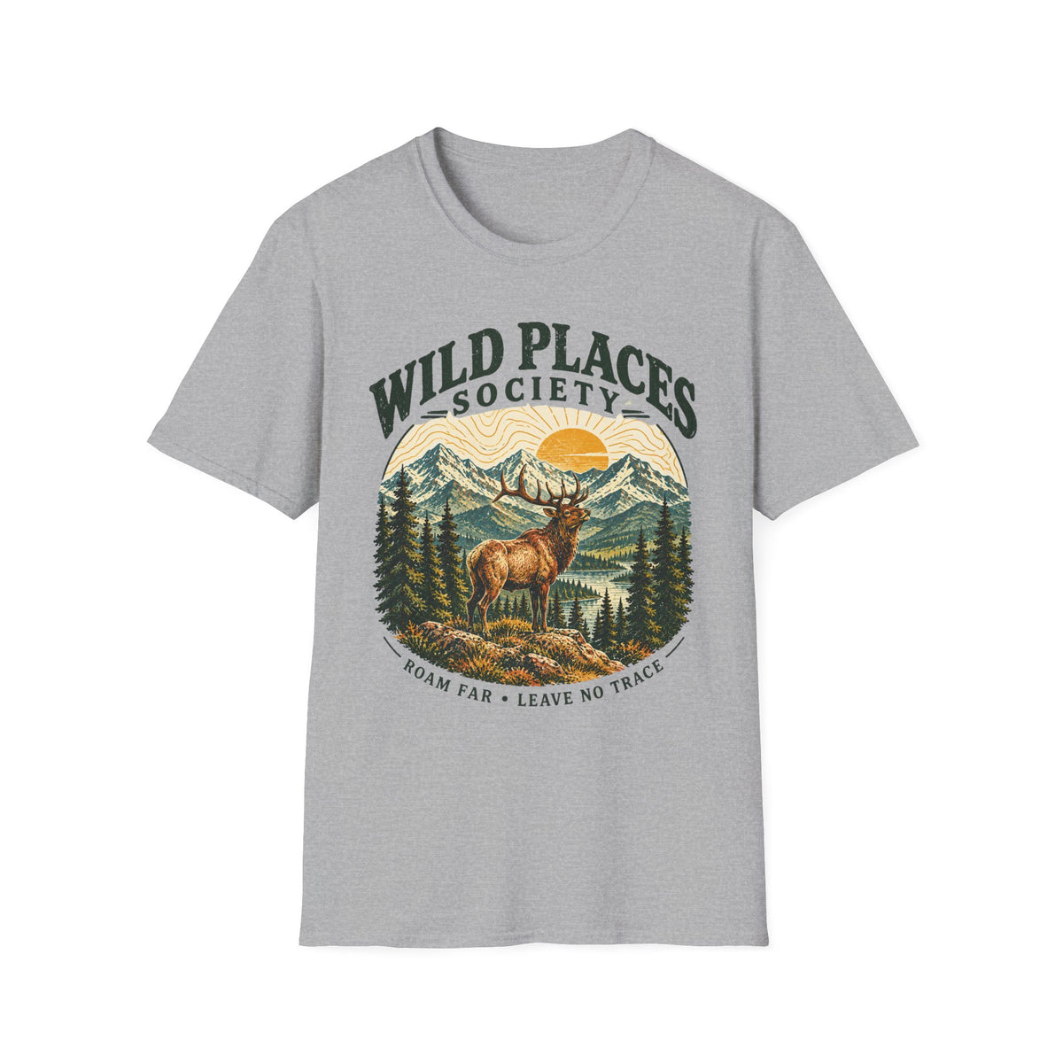 Wild Places Society Elk T-Shirt — Roam Far, Leave No Trace Adventure Tee