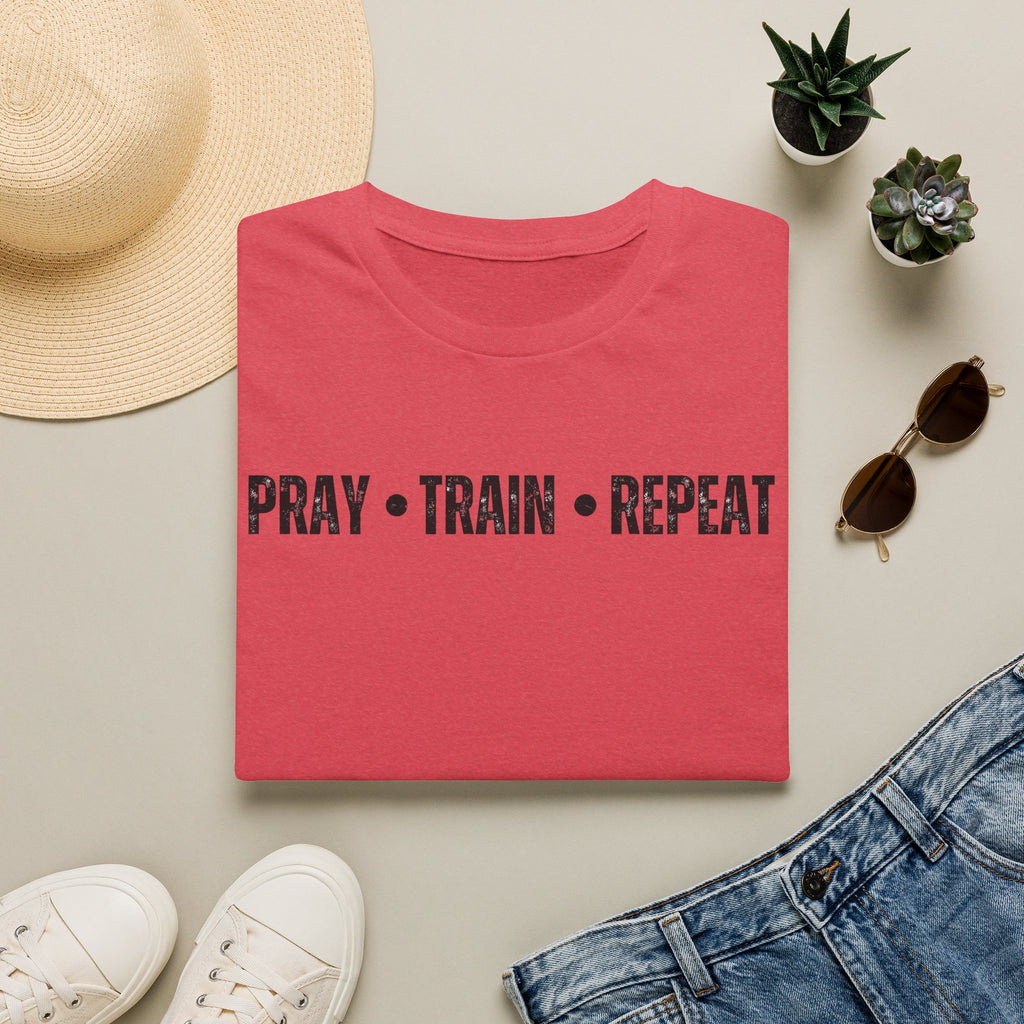 Pray • Train • Repeat T-Shirt — Faith & Fitness Motivational Tee