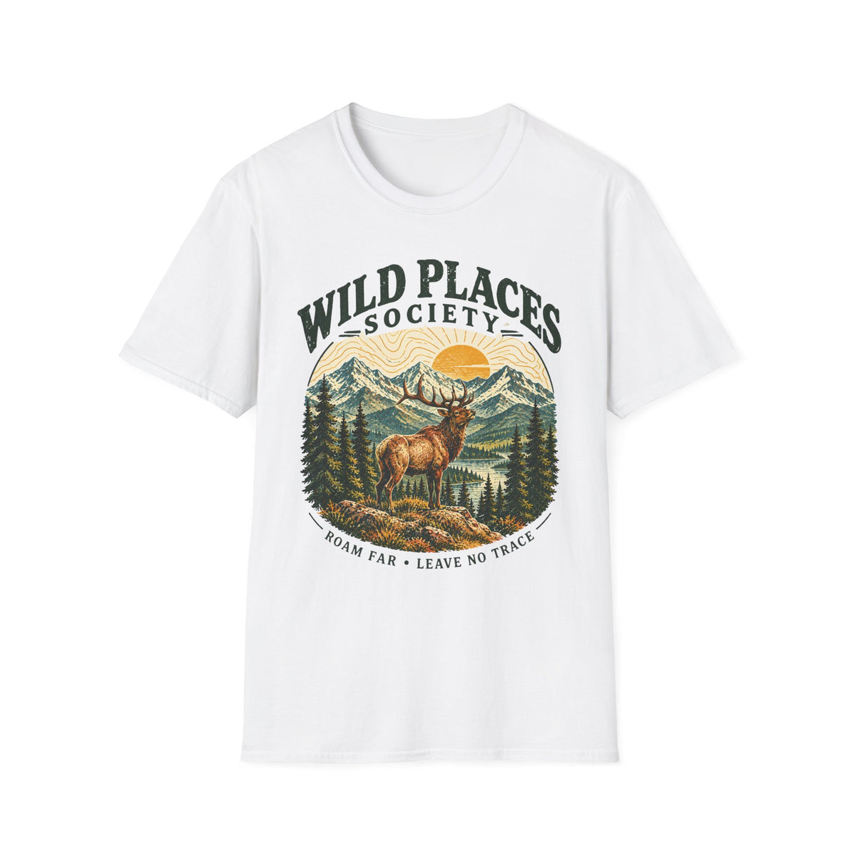 Wild Places Society Elk T-Shirt — Roam Far, Leave No Trace Adventure Tee