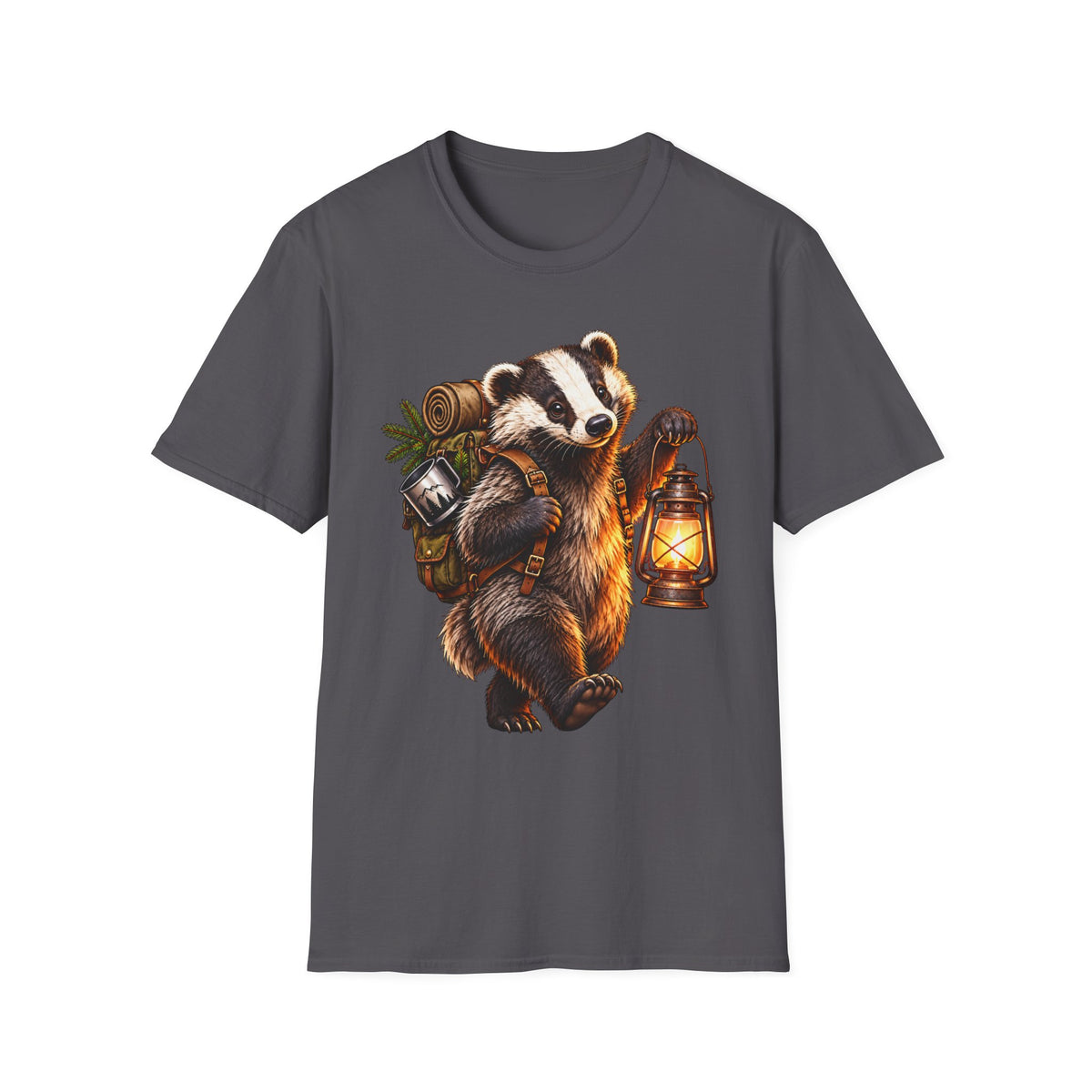 Badger Lantern T-Shirt — Cute Hiking Animal Tee for Nature Lovers