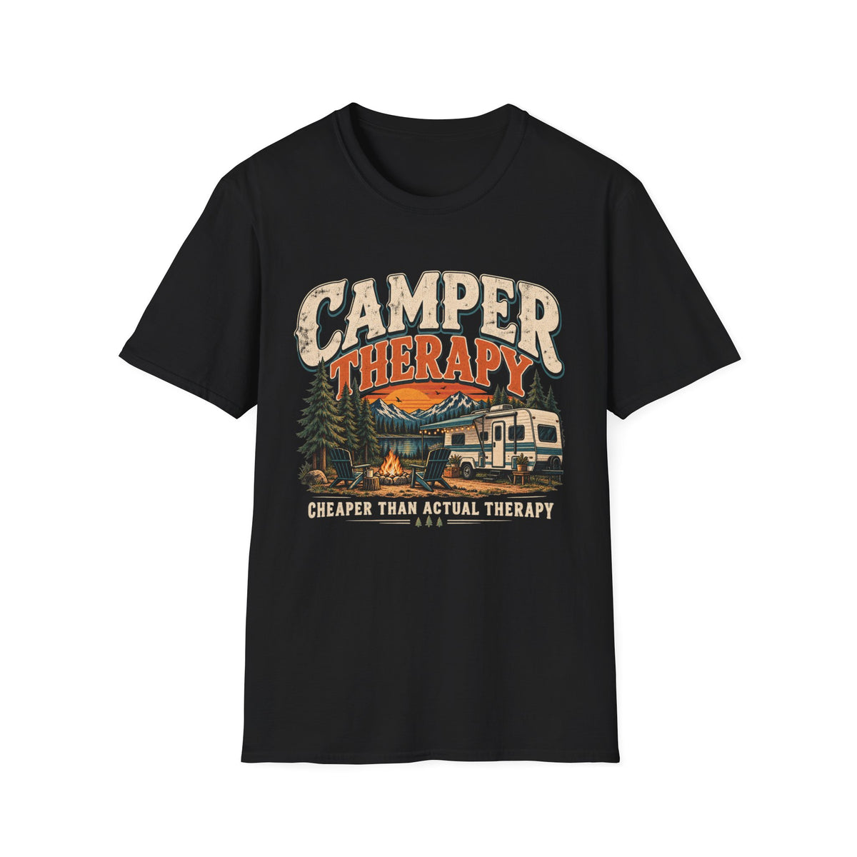 Camper Therapy T-Shirt — "Cheaper Than Actual Therapy" RV Camping Tee