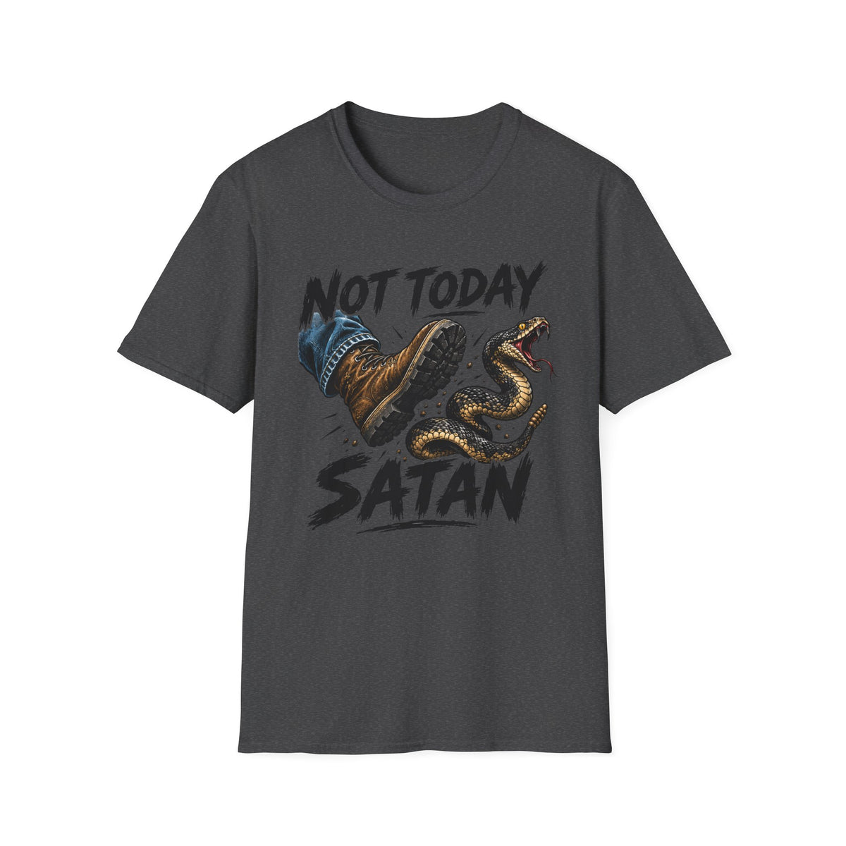 Not Today Satan T-Shirt — Funny Christian Boots & Snake Graphic Tee