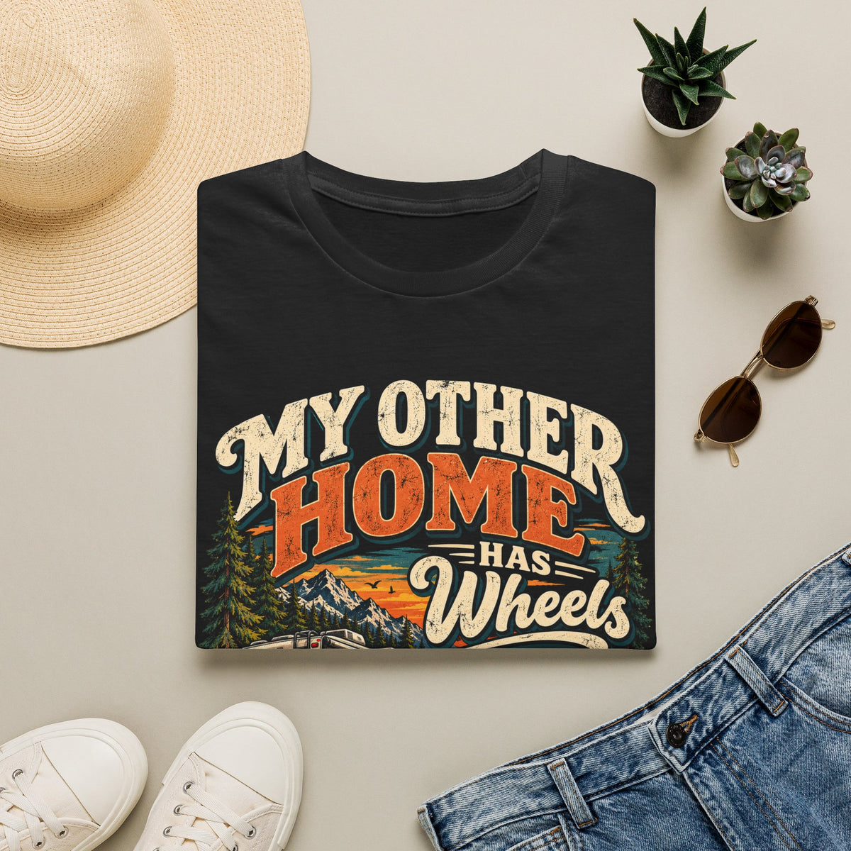 RV T-Shirt — “My Other Home Has Wheels” Vintage Camper Tee
