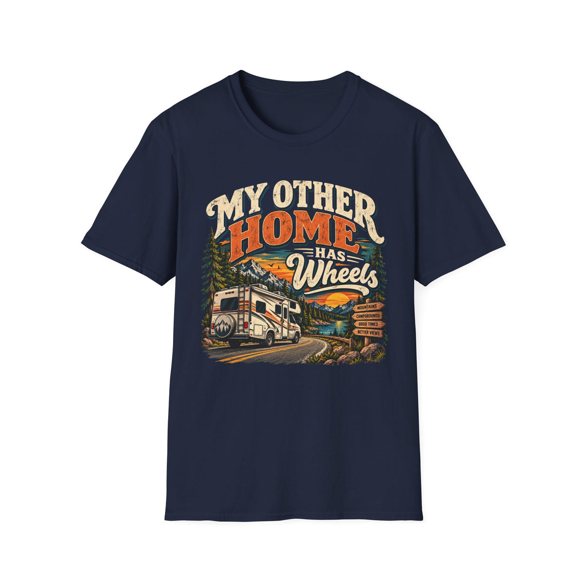 RV T-Shirt — “My Other Home Has Wheels” Vintage Camper Tee