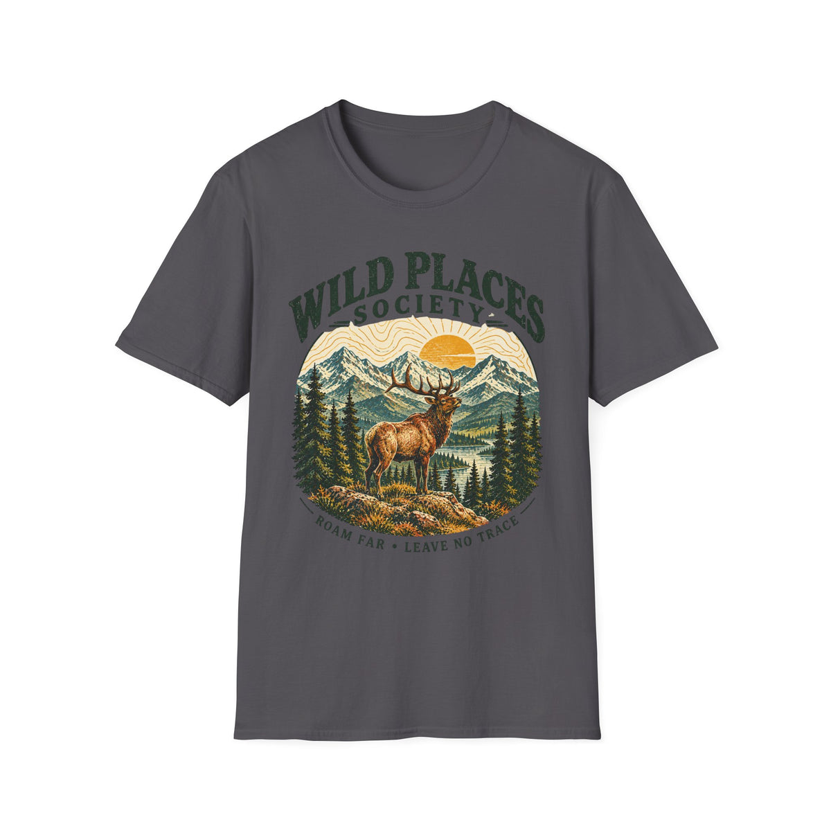 Wild Places Society Elk T-Shirt — Roam Far, Leave No Trace Adventure Tee