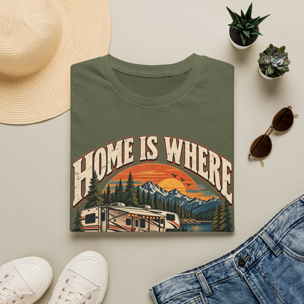 Home Is Where We Park It RV Camping T-Shirt