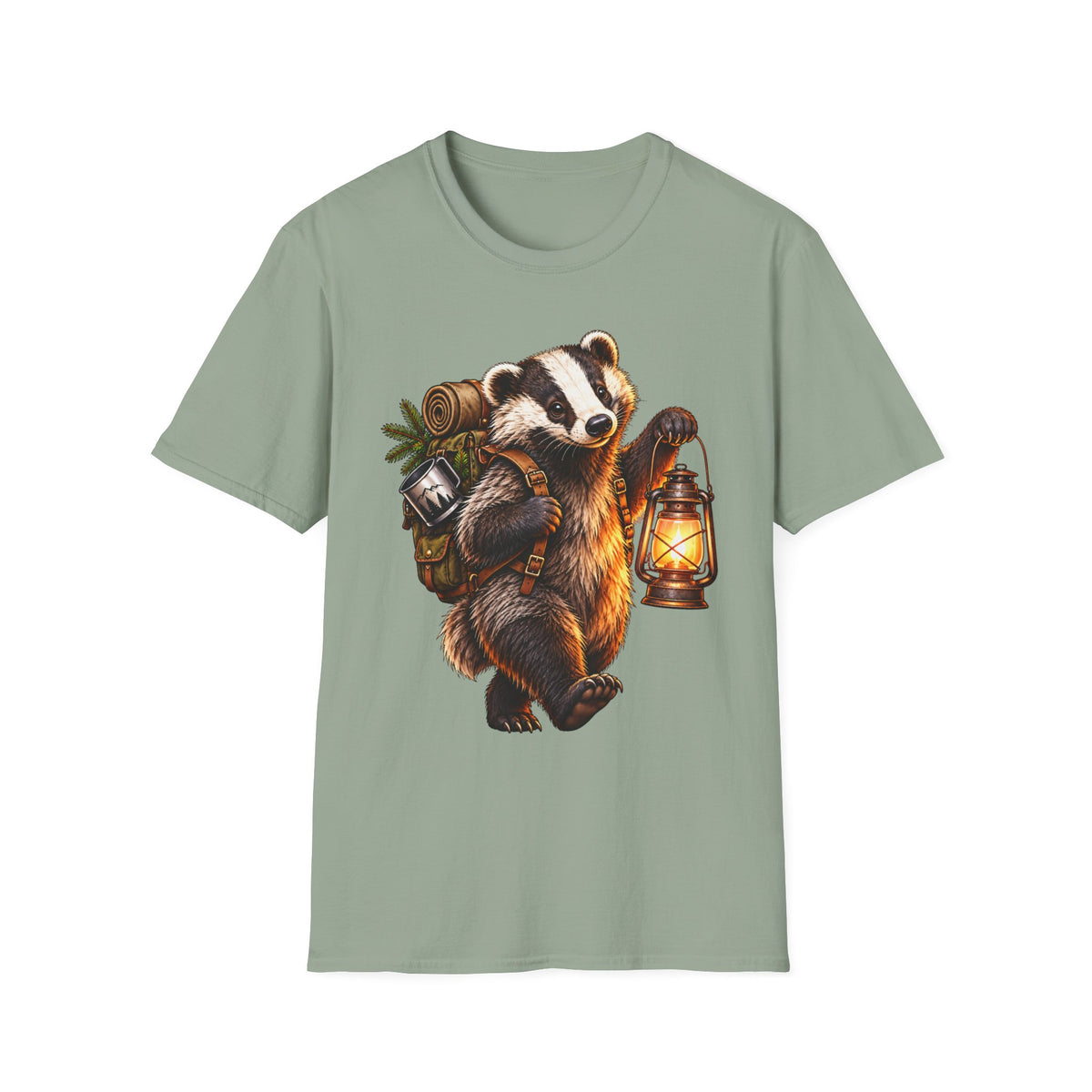 Badger Lantern T-Shirt — Cute Hiking Animal Tee for Nature Lovers