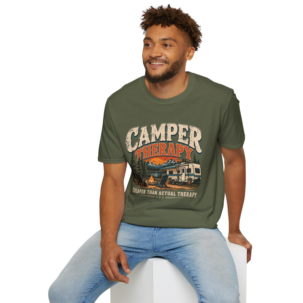 Camper Therapy T-Shirt — "Cheaper Than Actual Therapy" RV Camping Tee